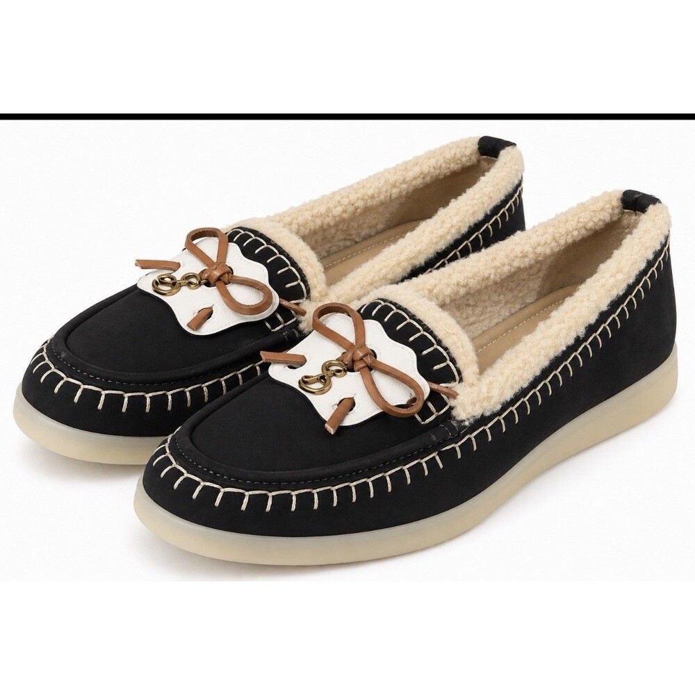 Sam & Libby Women’s Black Faux Shearling Lined Loafers Moccasins NIB
